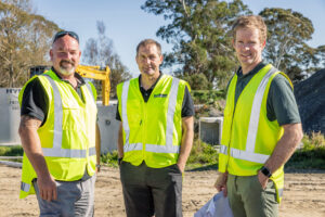 Andrew Rosvall, Matt Smith and Peter Cooke on a building site